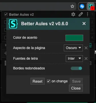 El menú de Stylus que aparece con el estilo