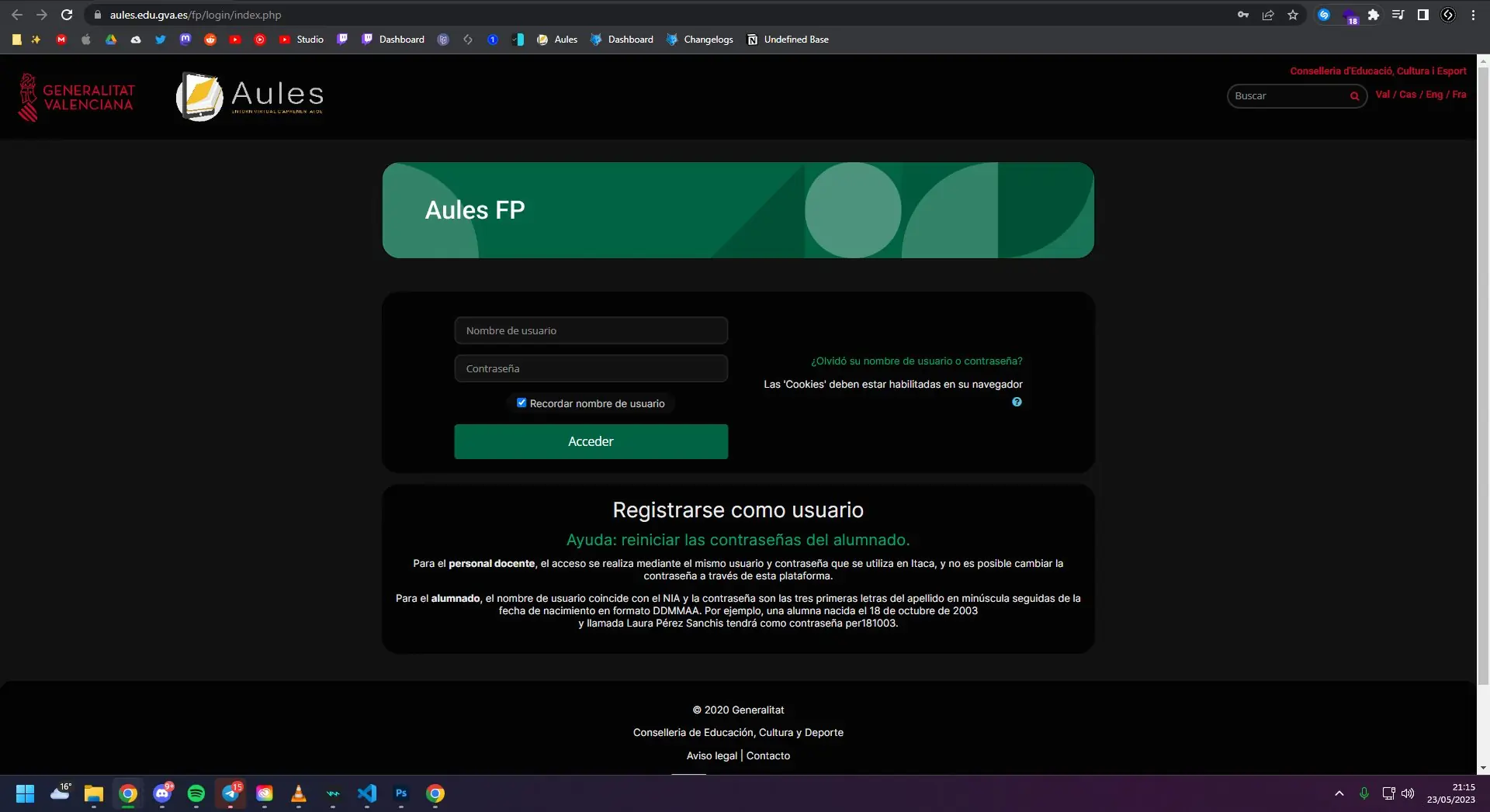 La pantalla de inicio de sesión estilizada